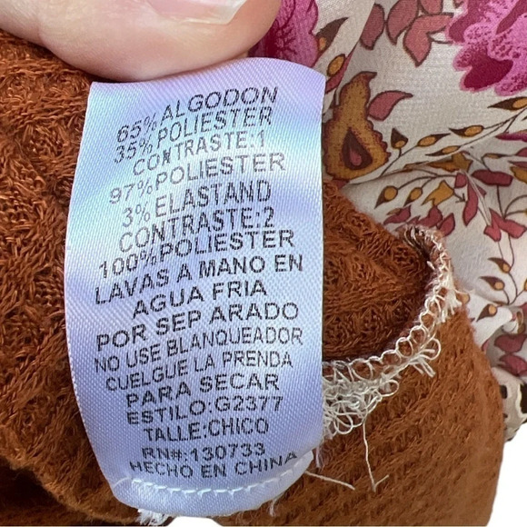 Umgee floral & animal print sleeve top with waffle knit body flowy loose size S - Picture 6 of 8